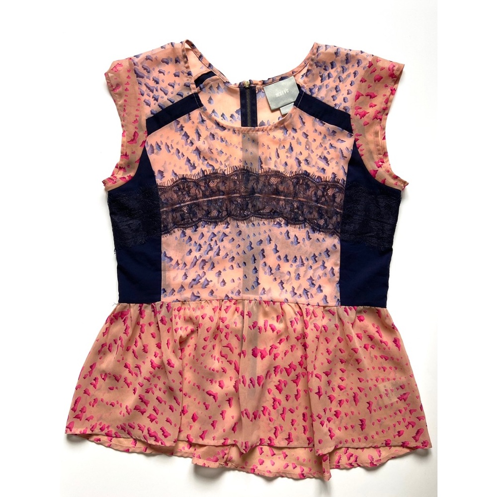 ANTHROPOLOGIE MAEVE Evangeline Sheer Peplum Top Pink Woken’s Size XS - Picture 2 of 15